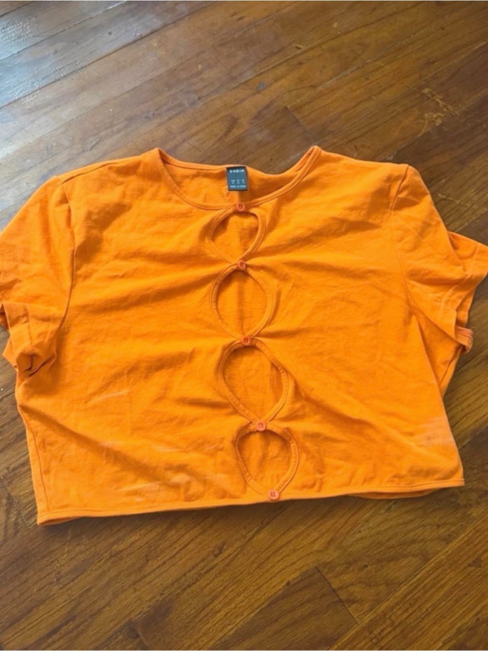 SHEIN Orange Cutout Button-Front Crop Top